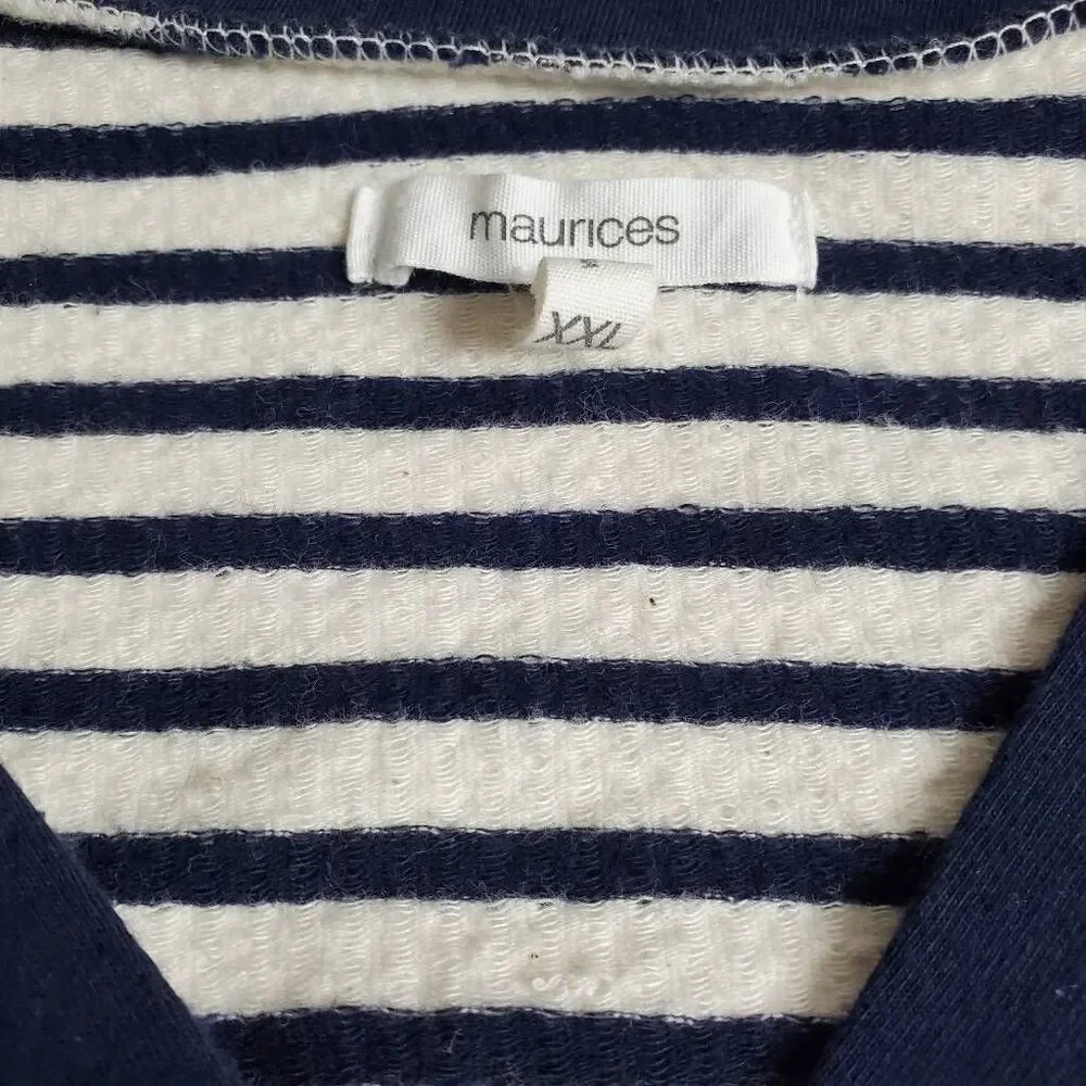 Maurices Women’s Striped Short Sleeve Polo Collar Top Navy White Size XXL
